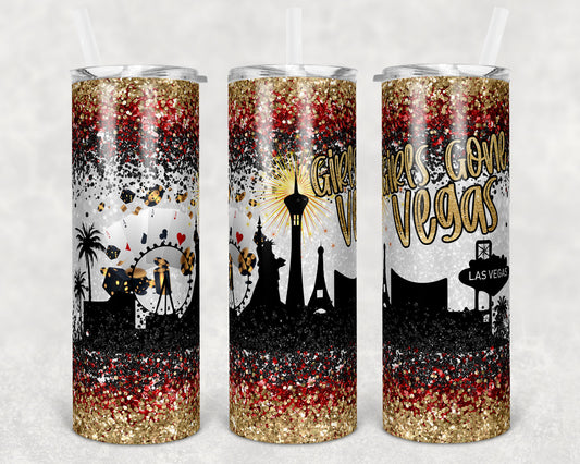 20 oz Skinny Tumbler Sublimation Design Template Glitter Girls Gone Vegas Straight Warped Design