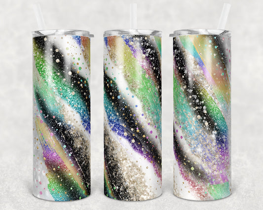 20 oz Skinny Tumbler Sublimation Template Raibow Glitter Milky Way Glitter Pastel Rainbow Straight and Warped Design