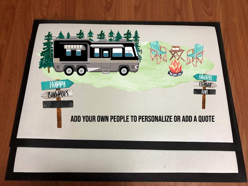 Door Mat Happy Camper Motorhome design Personalize by Adding your own People Sublimation Design