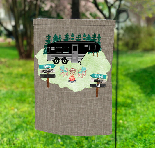 Garden Flag Happy Camper 5th Wheel design Personalize by Adding your own People Sublimation Design