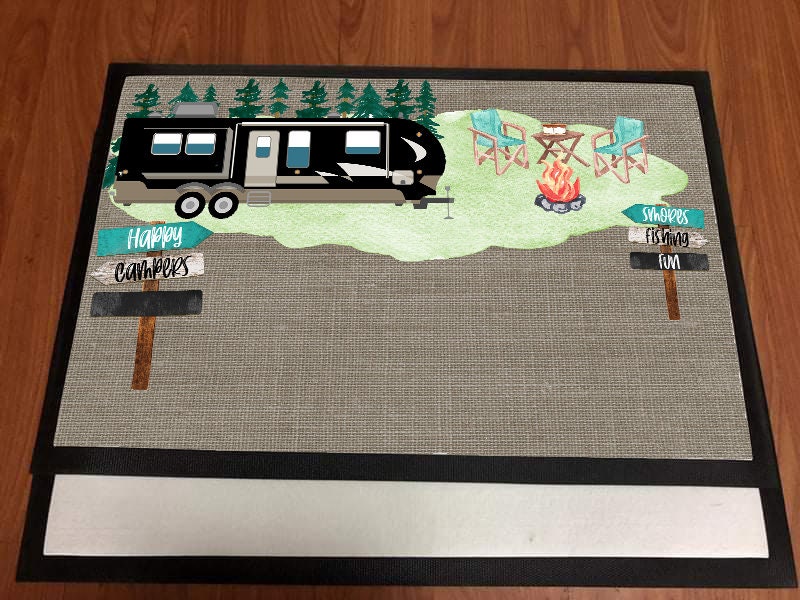 Door Mat Happy Camper Travel Trailer design Personalize Adding your own People Sublimation Design