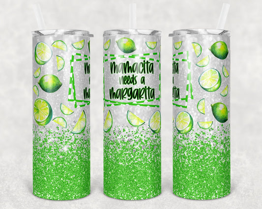 20 oz Skinny Tumbler Sublimation Design Template Glitter Lime with and without text Straight Warped Design