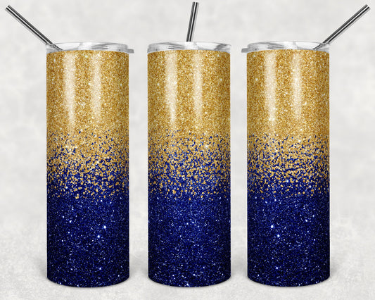 20 oz Skinny Tumbler Sublimation Design Template Glitter Ombre Navy Blue Gold Straight Warped Design