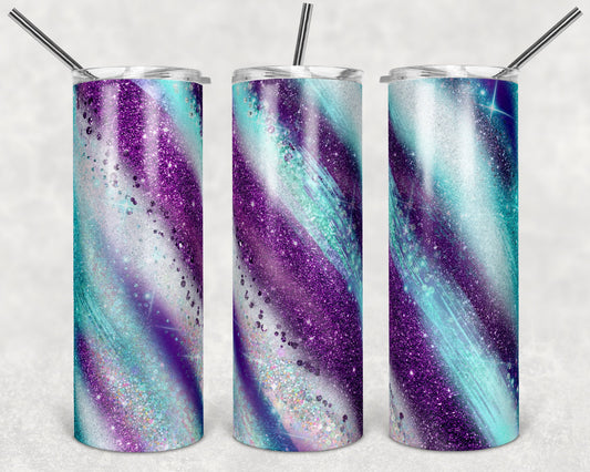 20 oz Skinny Tumbler Sublimation Template Agate Milky Way Teal White Purple Straight and Warped Design