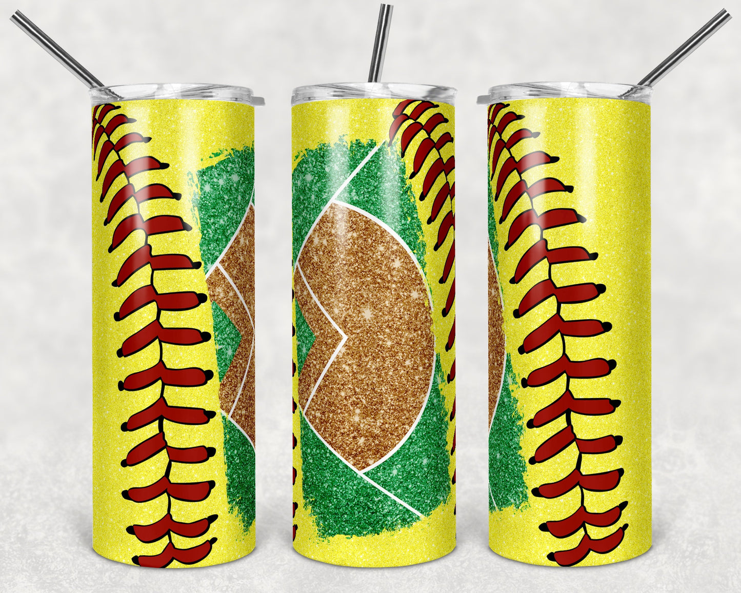 20 oz Skinny Tumbler Softball Laces Glitter and Solid Sublimation Design Template Design