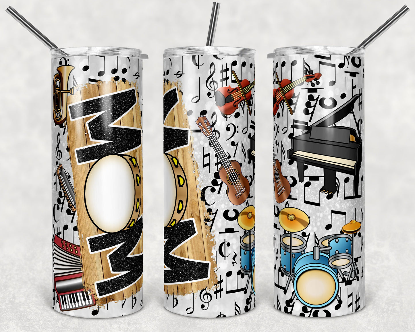 20 oz Skinny Tumbler Band Mom Glitter Music Instruments Sublimation Design Template Design
