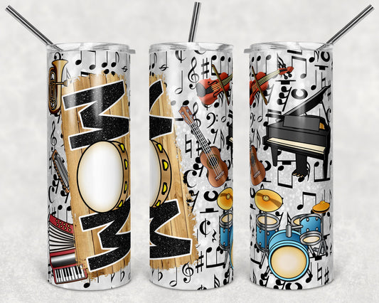 20 oz Skinny Tumbler Band Mom Glitter Music Instruments Sublimation Design Template Design
