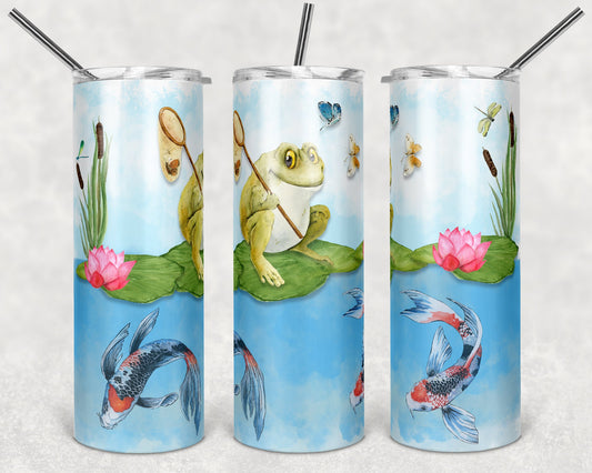 20 oz Skinny Tumbler Frog Koi pond Frogs Sublimation Design Print Transfer butterfly