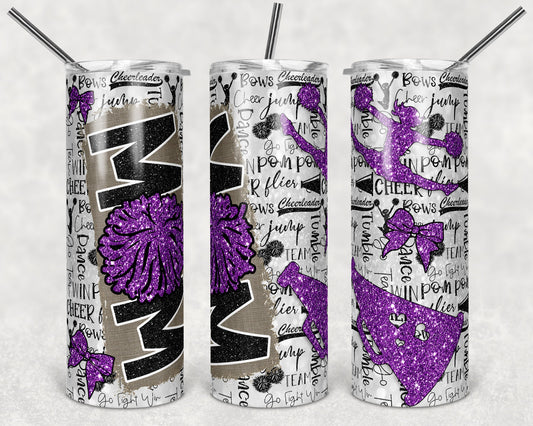 20 oz Skinny Tumbler Cheer Mom Glitter Leopard and Black Sublimation Design Print Transfer