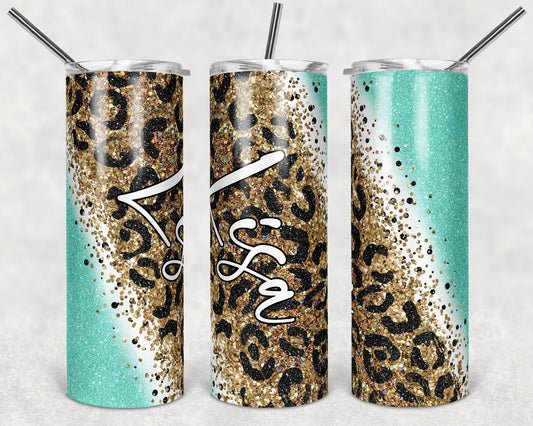 20 oz Skinny Tumbler Sublimation Design Template Glitter Gold mint Diagonal Leopard Straight and Warped Design