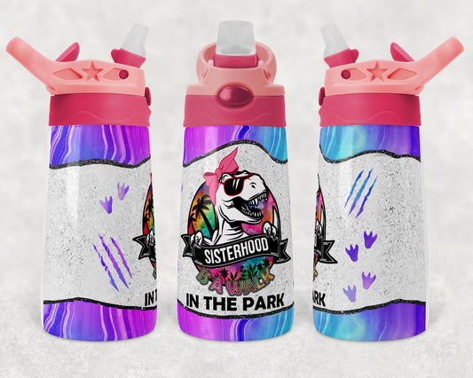 Kids water bottles Sublimation Design Template Sisterhood Dinosaur Walk in Park Tumbler