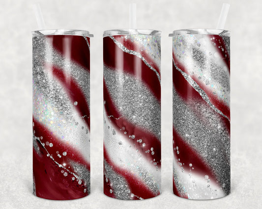 20 oz Skinny Tumbler Sublimation Template Agate Milky Way Crimson and Gray Straight and Warped Design