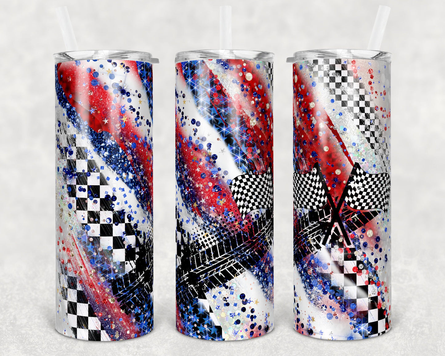 20 oz Skinny Tumbler Sublimation Design Racing Race Milky way with and without Bleach spot Tumbler