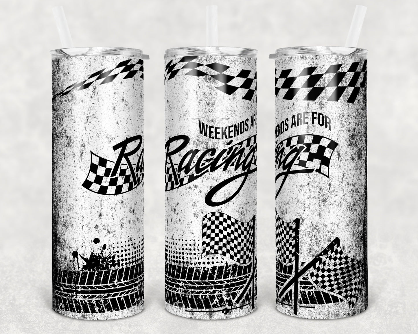 20 oz Skinny Tumbler Sublimation Design Weekends are for Racing Race Checkered Tumbler