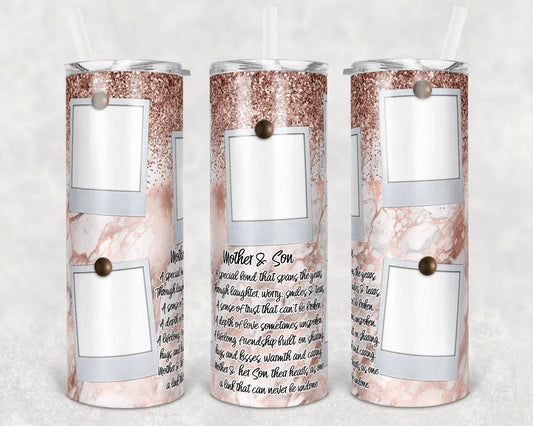 20 oz Skinny Tumbler Picture Frame Seamless Mother Son Marble Sublimation Design