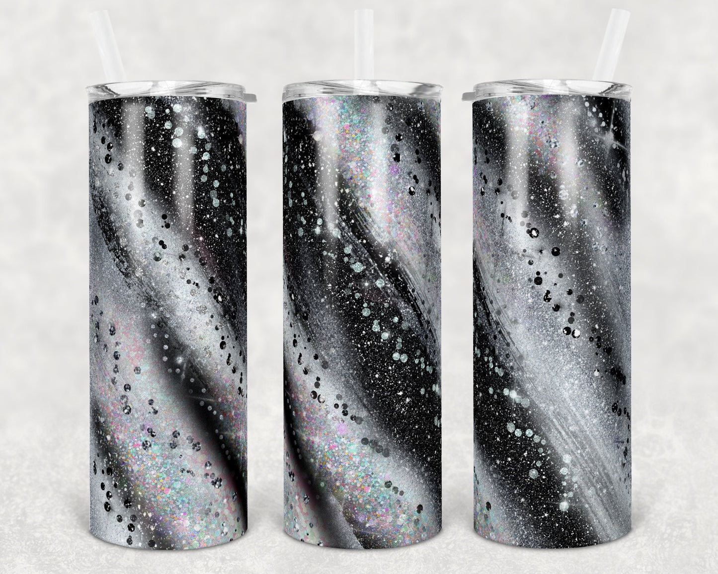 20 oz Skinny Tumbler Sublimation Template Agate Milky Way Black Gray White Straight and Warped Design