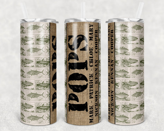 20 oz Skinny Tumbler Blank Dad Fishing Vintage Sublimation Design Print Transfer