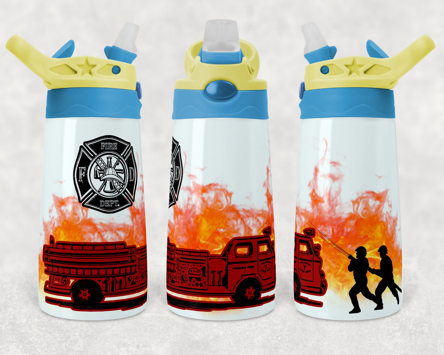 Kids colored flip top water bottles Sublimation Design Template fire fighter fireman Tumbler