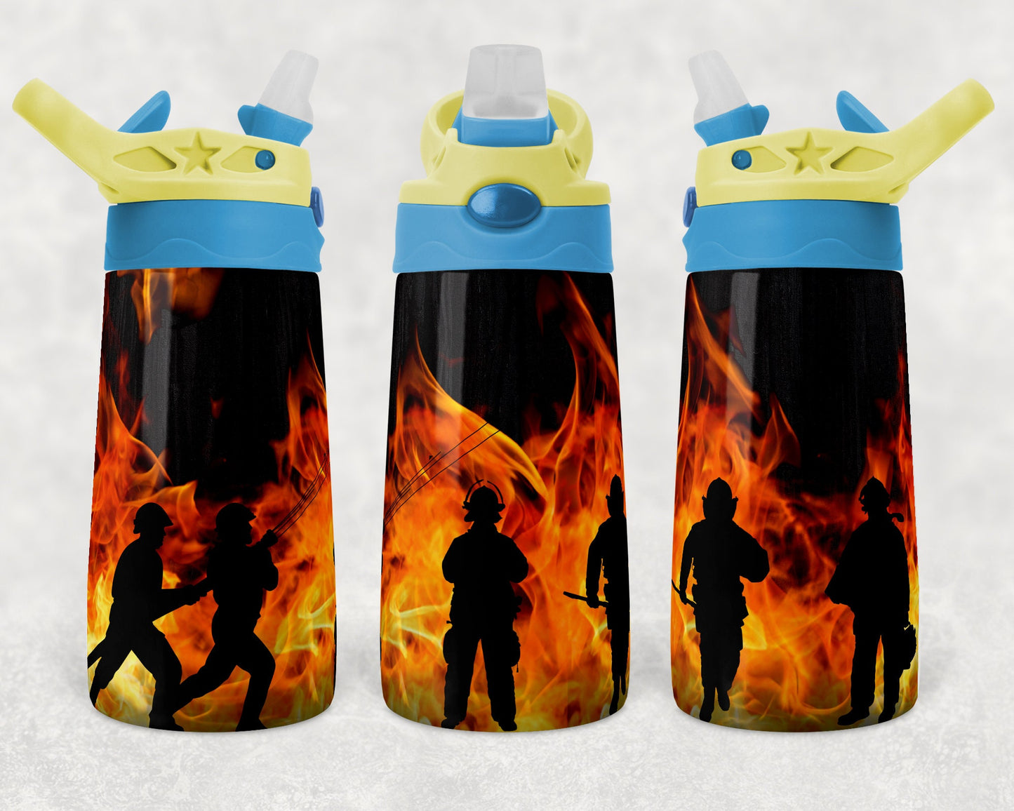 Kids colored flip top water bottles Sublimation Design Template fire fighter fireman Tumbler
