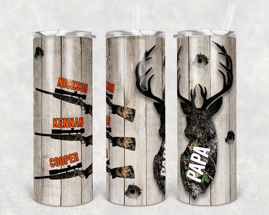 20 oz Skinny Tumbler Deer Hunting Rifle Gun Personalize Fathers Day Sublimation Design