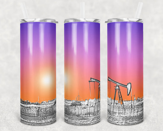 20 oz Skinny Tumbler Sunset Oilfield Oil Rig oil rigging Sublimation Design Print Transfer