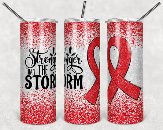 20 oz Skinny Tumbler Sublimation Glitter Red Cancer heart Awareness Straight and Warped Design