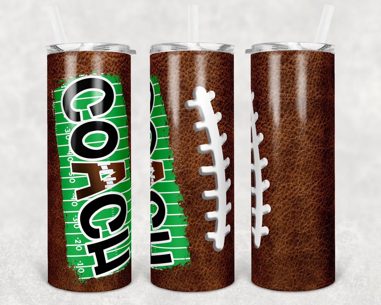 20 oz Skinny Tumbler Football Coach Faux Leather Sublimation Design Template Design