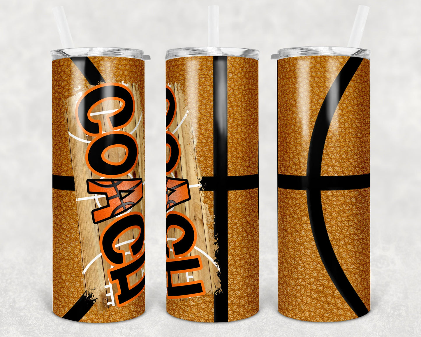 20 oz Skinny Tumbler Basketball Coach Court Faux Leather Sublimation Design Template Design