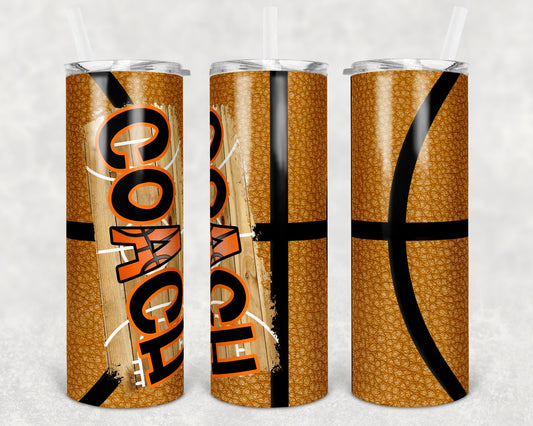 20 oz Skinny Tumbler Basketball Coach Court Faux Leather Sublimation Design Template Design