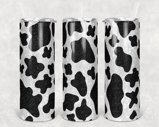 20 oz Skinny Tumbler Sublimation Cow Print Full wrap Glitter Design