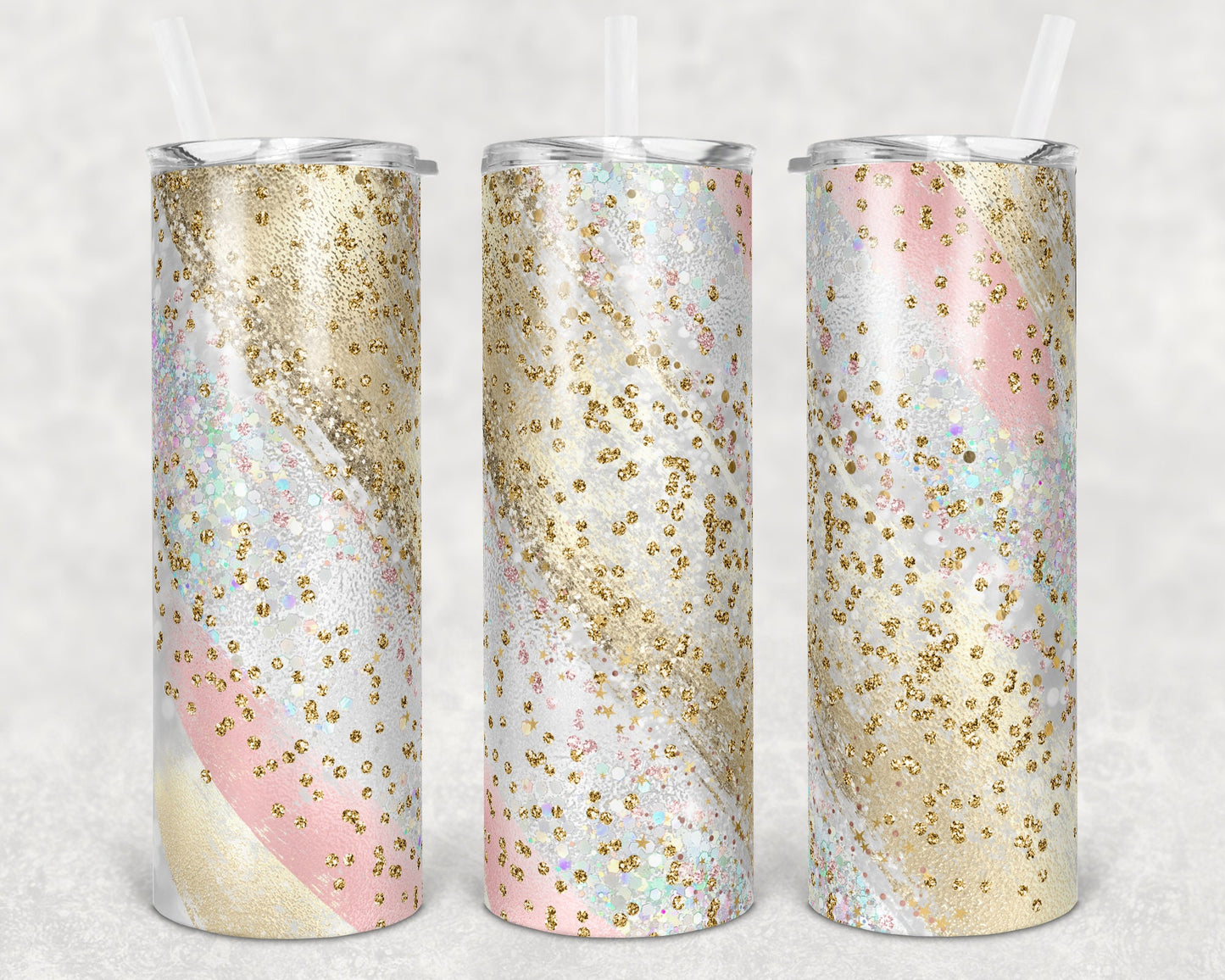 20 oz Skinny Tumbler Sublimation Template Agate Milky Way Gold Pink Straight and Warped Design