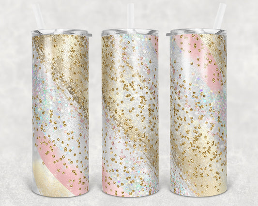 20 oz Skinny Tumbler Sublimation Template Agate Milky Way Gold Pink Straight and Warped Design