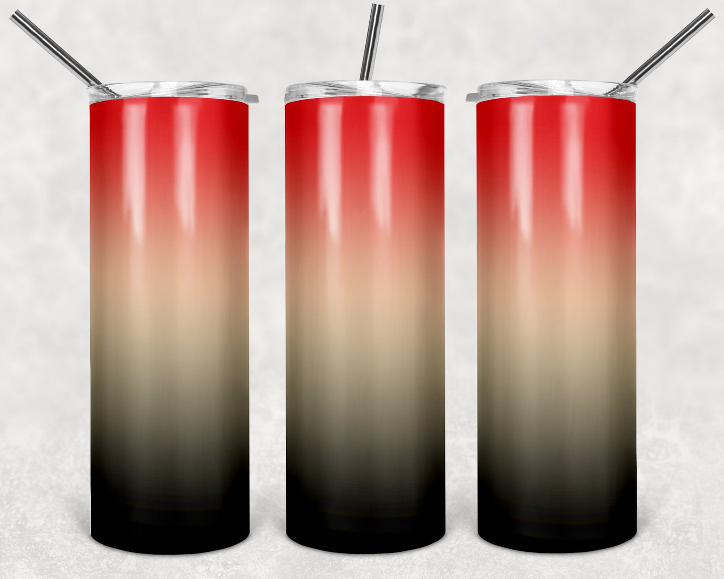20 oz Skinny Tumbler Sublimation Ombre red white black and tan ombre Straight and Warped Design