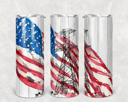 20 oz Skinny Tumbler Sublimation Design Template Grunge Flag Distressed Elecrical Power Design