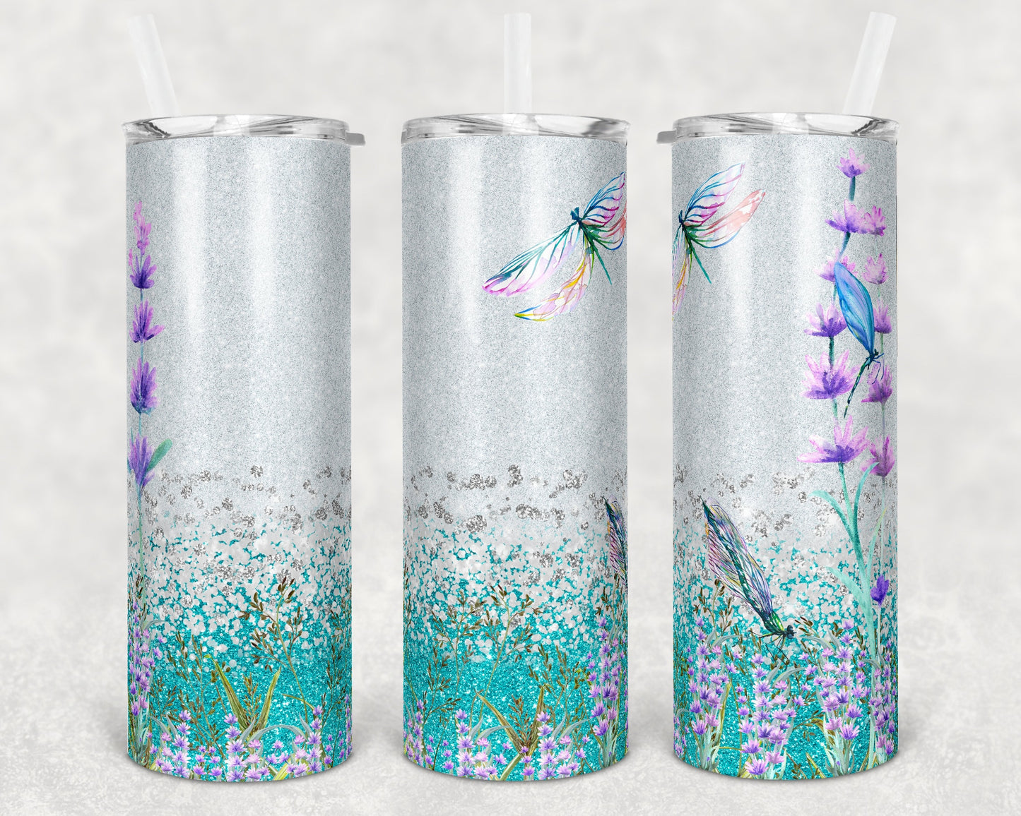 20 oz Skinny Tumbler Glitter Dragonfly Sublimation Design Print Transfer butterfly