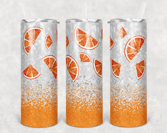 20 oz Skinny Tumbler Sublimation Design Template Glitter Orange Slice Straight Warped Design