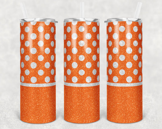 20 oz Skinny Tumbler Polka Dot Orange and White Sublimation Design Print Transfer