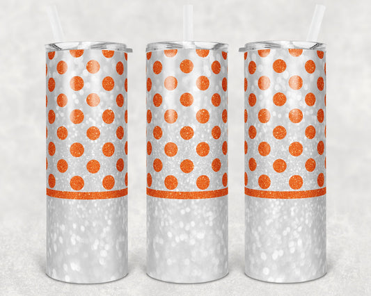 20 oz Skinny Tumbler Polka Dot Orange and White Sublimation Design Print Transfer