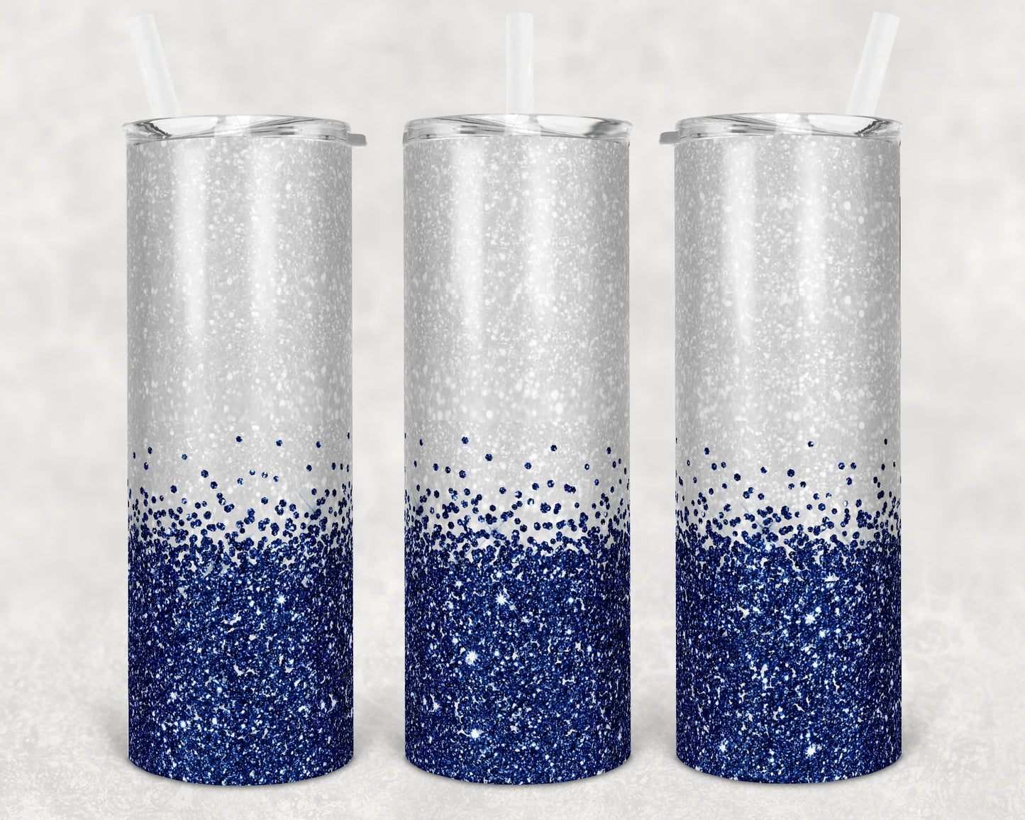 20 oz Skinny Tumbler Sublimation Design Glitter Confetti Navy Blue Straight and Warped Design