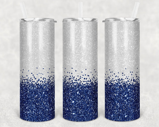 20 oz Skinny Tumbler Sublimation Design Glitter Confetti Navy Blue Straight and Warped Design