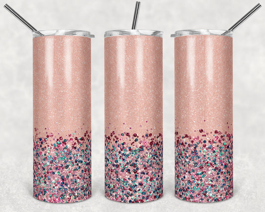 20 oz Skinny Tumbler Sublimation Design Template Glitter Confetti Peach glitter solid Straight Warped Design tumblers