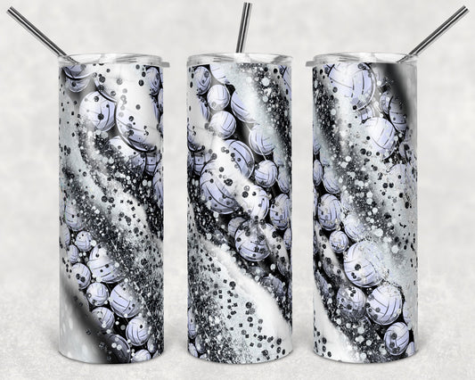 20 oz Skinny Tumbler Sublimation Template Milky Way Glitter Spo Volleyball Straight Warped Design