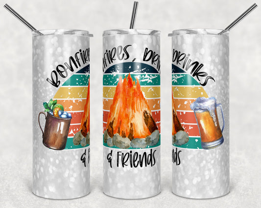 20 oz Skinny Tumbler Camper Camping Bonfires and Drinking Friends Sublimation Design tumblers
