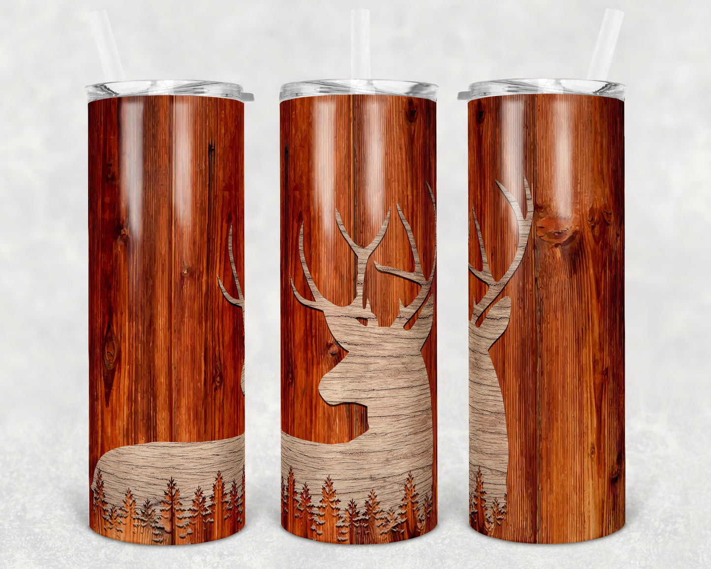 20 oz Skinny Tumbler Deer Wood Grain Personalize Fathers Day Sublimation Design