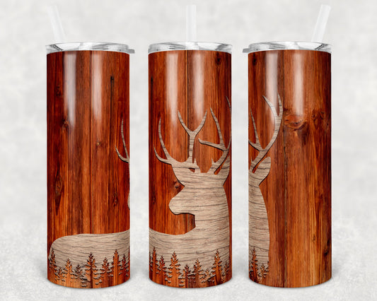 20 oz Skinny Tumbler Deer Wood Grain Personalize Fathers Day Sublimation Design