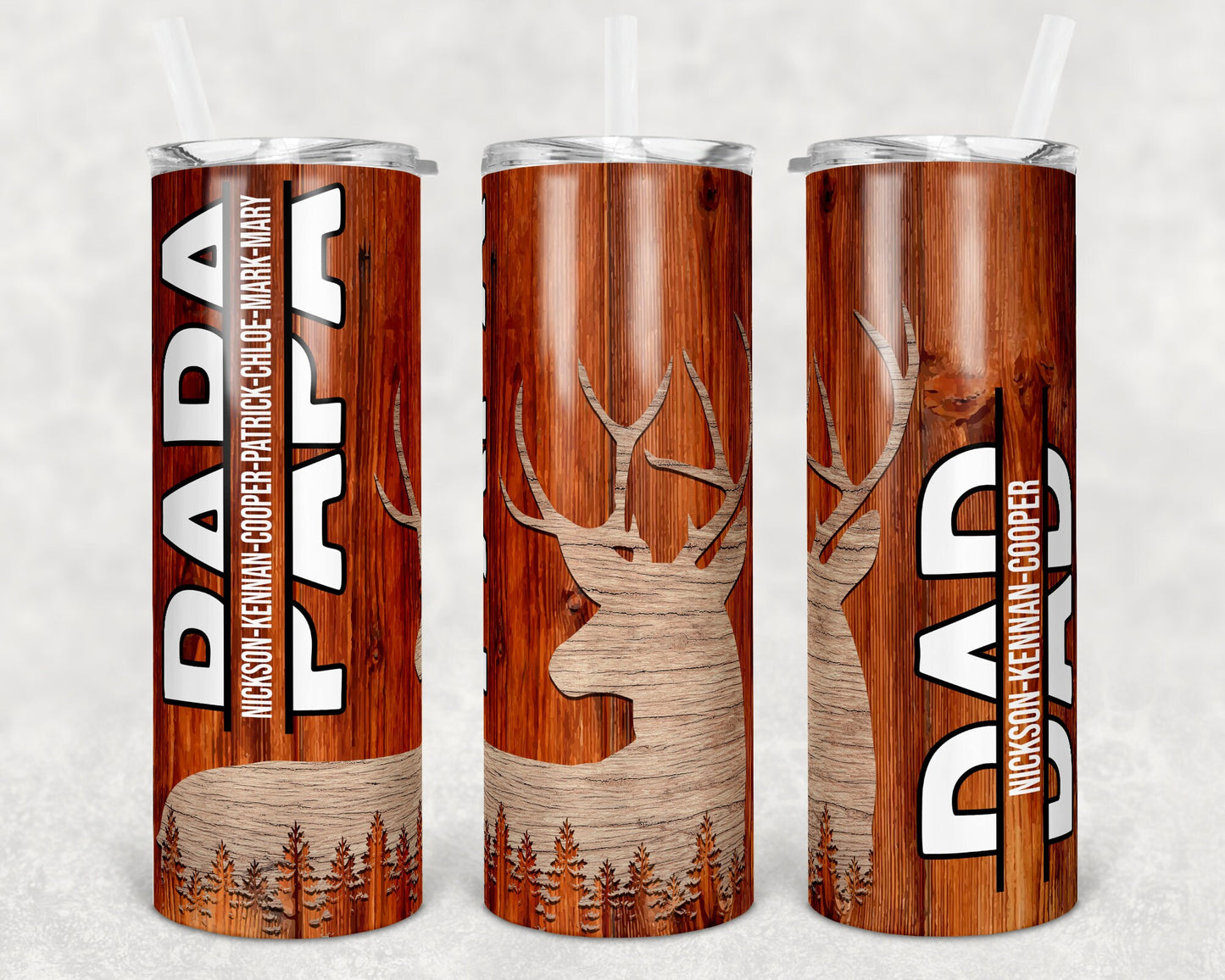 20 oz Skinny Tumbler Deer Wood Grain Personalize Fathers Day Sublimation Design