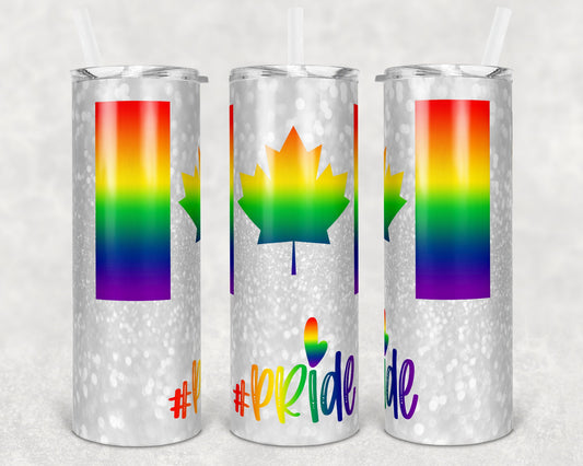 20 oz Skinny Tumbler Sublimation Design Template Gay Pride Canadian Canada Flag Rainbow Glitter Design