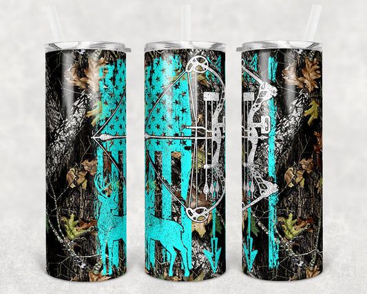 20 oz Skinny Tumbler Sublimation Design Template Deer Bow Hunting Design