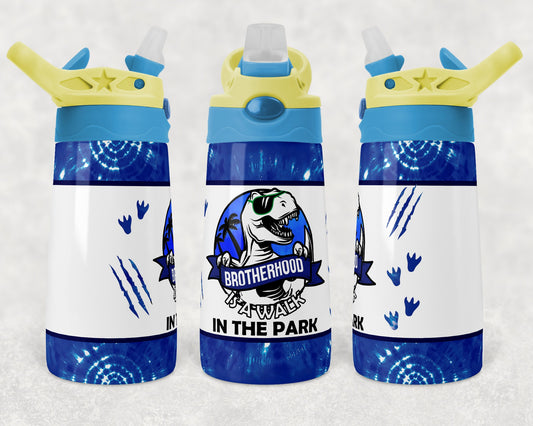 Kids water bottles Sublimation Design Template Brotherhood Dinosaur Walk in Park Tumbler