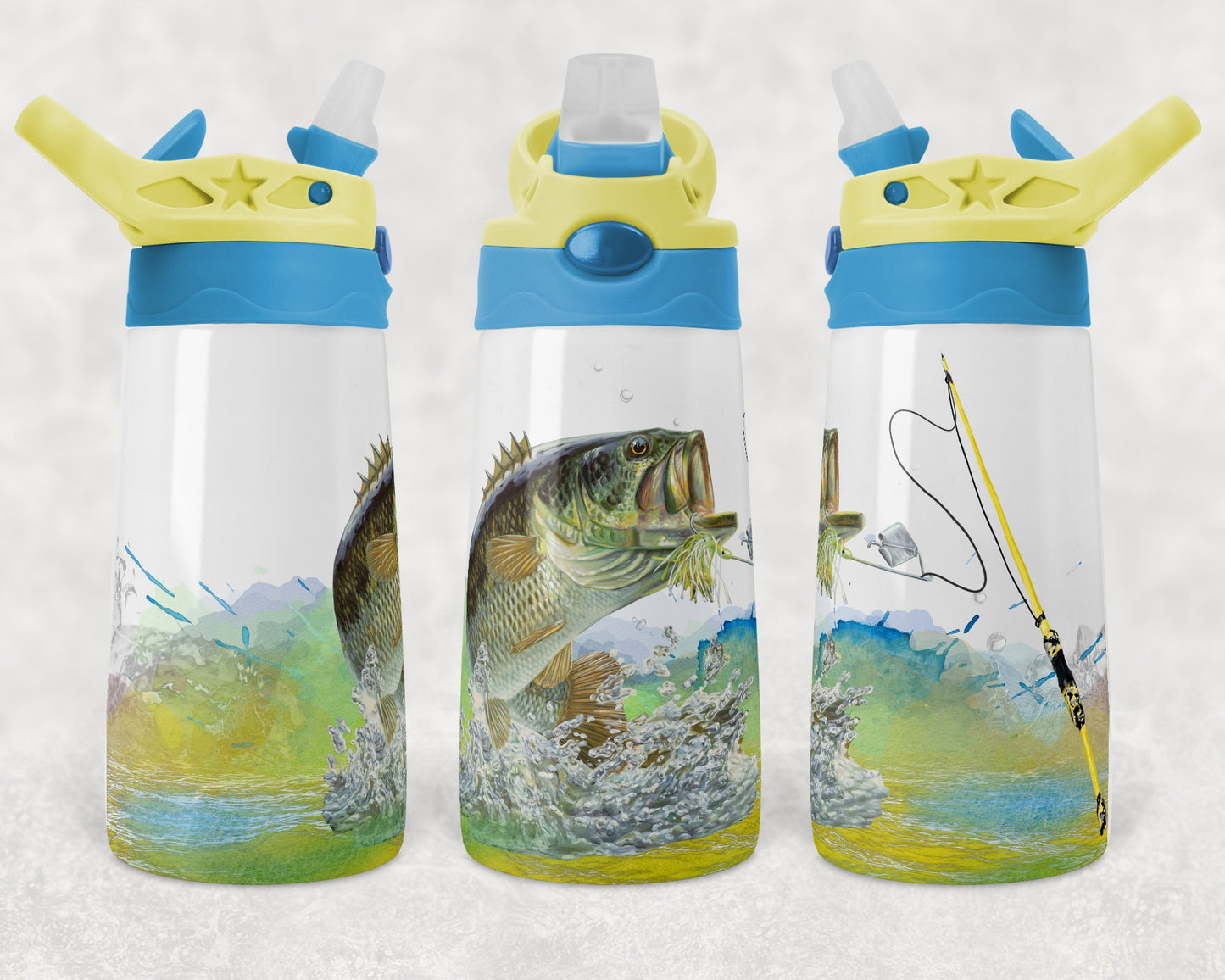 Kids water bottles Sublimation Design Template Bass Fishing Straight Warp Design
